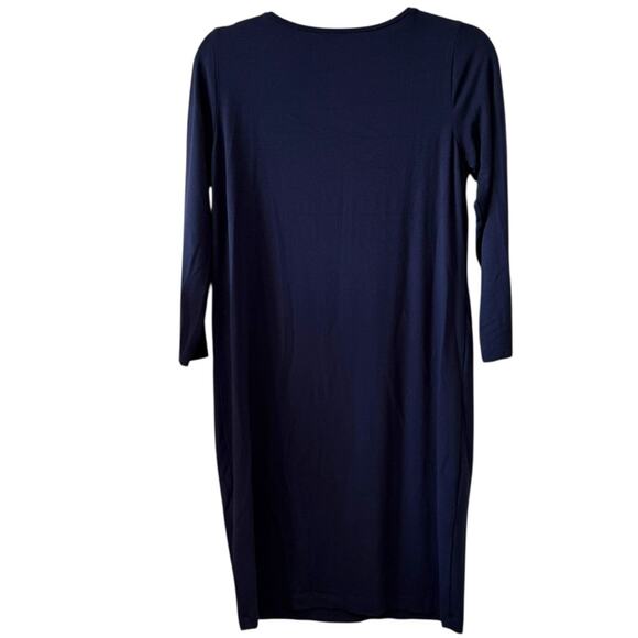 Eileen Fisher Navy Blue V-Neck Stretch Shift Dress – Size XS - Picture 3 of 4